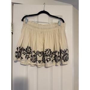 Aerie NWT XL Cream Embroidered Boho Mini Skirt | Cottagecore Floral Embroidery